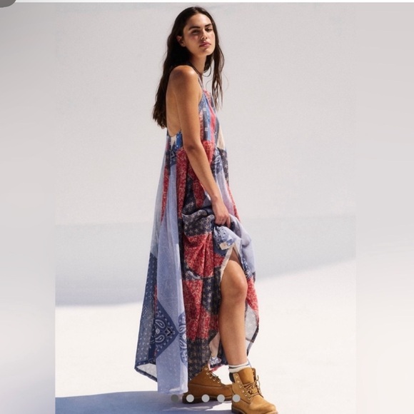 Free People Backless Patchwork Maxi Dress - Blue and Red - Picture 2 of 5